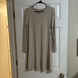 NWT - Navy Striped Tan Long Sleeve Dress
